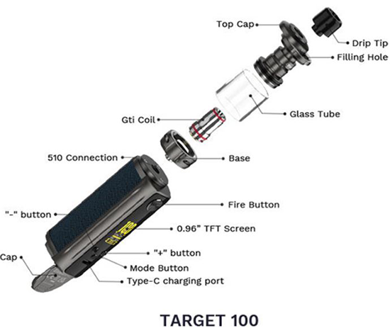 Vaporesso Target 100 Kit explotado vaporizador V-Tower Arizer Vaporizadores.pe